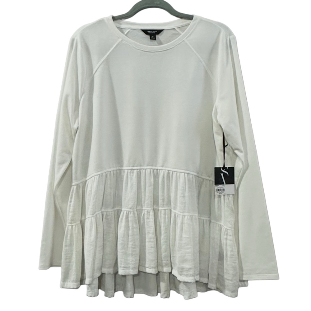 Simply Vera Vera Wang Peplum Top XL White Long Sleeve Ruffle Hem NWT